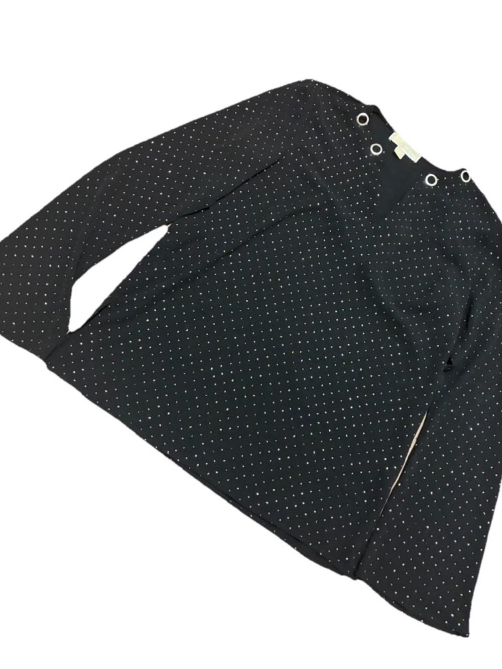 Michael Kors Black Polka Dot Blouse Gold Grommet Neck Lightweight Top Size S